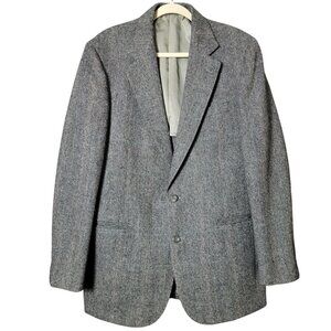 VTG Cricketeer Mens Gray Wool Tweed Herringbone Sport Coat Blazer Size 44